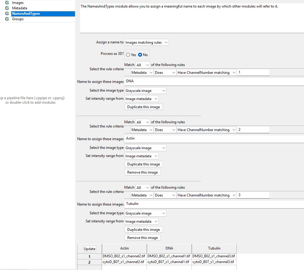 Screenshot of the NamesAndTypes module after configuration settings