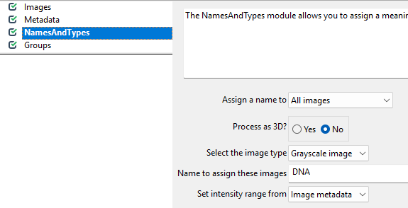 Screenshot of the NamesAndTypes module with default settings